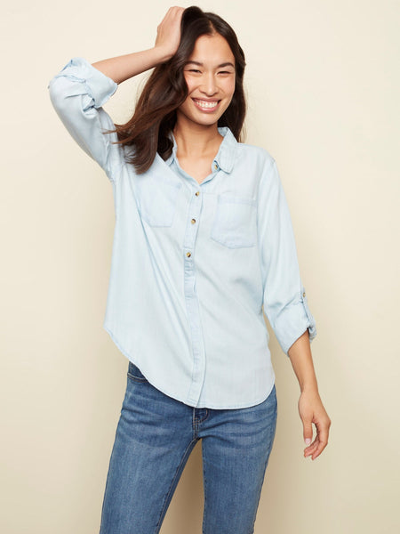 Charlie B Button-Down Denim Blouse