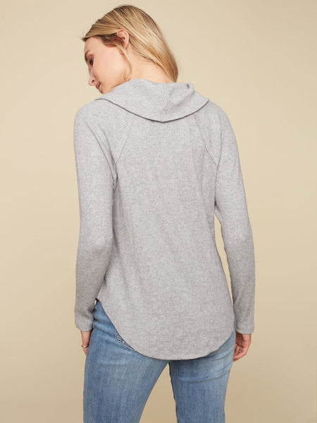 Charlie B. Heather Grey Ribbed Cowl Neck Sweater