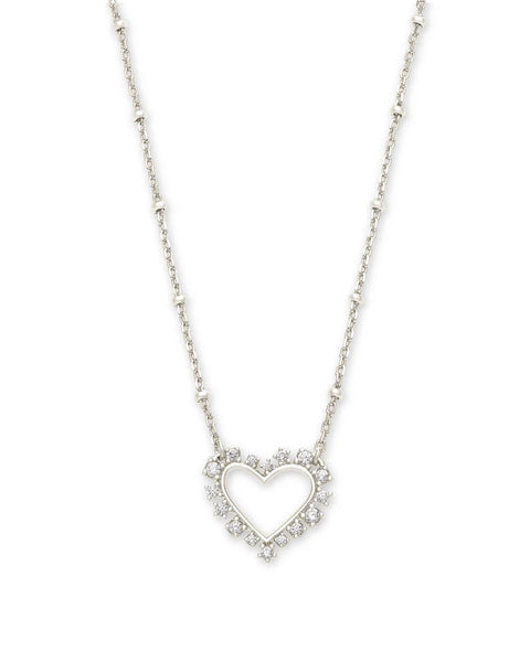 Ari Heart Silver Pendant Necklace In White Crystal